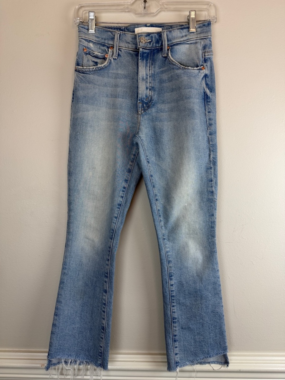 MOTHER The Insider High Rise Crop Step Fray Bootcut Jeans 24 “Out of the Blue” - Picture 6 of 16